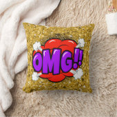 漫画スタイルアポップ・アートのートレトロレッドパープル金ゴールドOMG クッション (ブランケット)