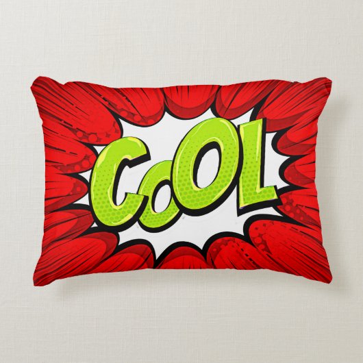 漫画スタイルアポップ・アートのートレトロレッドホワイトグリーンクール アクセントクッション (正面)