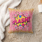 漫画スタイルアーポップ・アートのトレトロピンクイエロー金ゴールドスプラッシュ クッション (ブランケット)