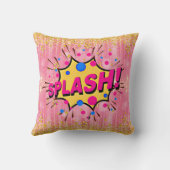 漫画スタイルアーポップ・アートのトレトロピンクイエロー金ゴールドスプラッシュ クッション (裏面)