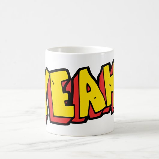 漫画スタイルイエー文字グラフィックはっきりしたイン黄 コーヒーマグカップ (中央)