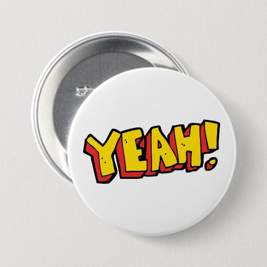 漫画スタイルイエー文字グラフィックはっきりしたイン黄 缶バッジ (正面&裏面)