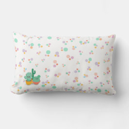 漫画スタイルサボテン数々のカラー水玉模様 ランバークッション