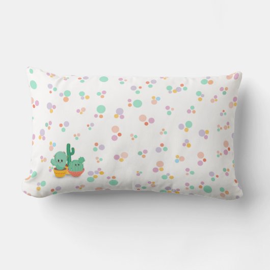 漫画スタイルサボテン数々のカラー水玉模様 ランバークッション (正面)