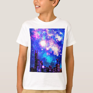 漫画スタイルシティスカイライン&ミルキーウェイナイトスカイ Tシャツ