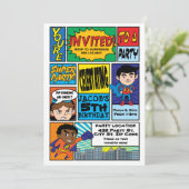 漫画スタイルスーパーヒーロー誕生日招待状 招待状 (スタンド正面)