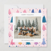 漫画スタイルパステルクリスマスツリーズホリデーカード シーズンカード (正面)