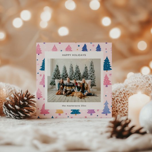 漫画スタイルパステルクリスマスツリーズホリデーカード シーズンカード