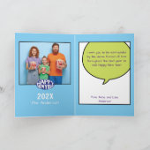 漫画スタイルパーソナライズされた写真ハッピーニューイヤーカード サンキューカード (内部)