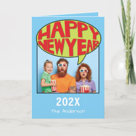 漫画スタイルパーソナライズされた写真ハッピーニューイヤーカード サンキューカード