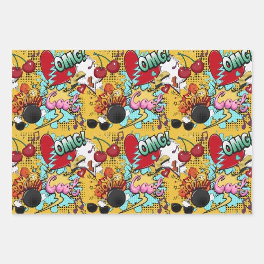 漫画スタイルポップ・アートのアートガールズ ラッピングペーパーシート (正面2)