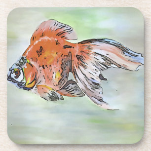 漫画スタイルリュウキン金魚アクリル絵画ズ コースター