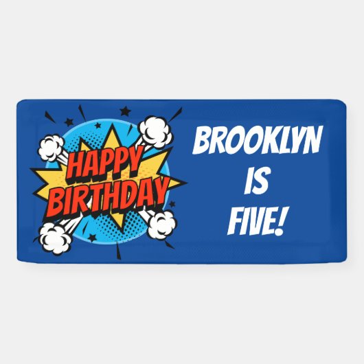 漫画スタイル誕生日ボーイタイポグラフィスプラッシュ 横断幕 (横)