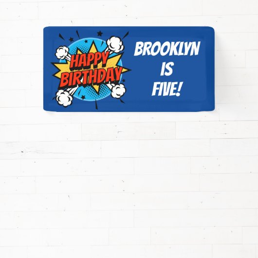 漫画スタイル誕生日ボーイタイポグラフィスプラッシュ 横断幕 (インサイチュ)