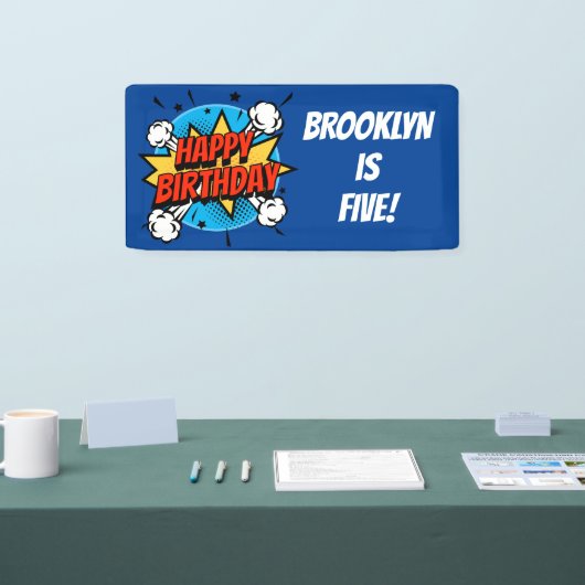 漫画スタイル誕生日ボーイタイポグラフィスプラッシュ 横断幕 (トレードショー)