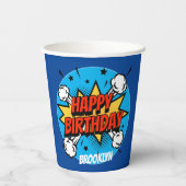 漫画スタイル誕生日ボーイタイポグラフィスプラッシュ 紙コップ (裏面)