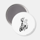 漫画スタイル飛んでいる – 上、白黒 マグネット (正面/裏面)