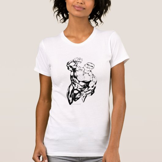 漫画スタイル飛んでいる – 上、白黒 Tシャツ (正面)