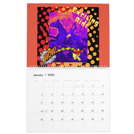 漫画スタイル馬 カレンダー (1月 2026)