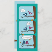 漫画ストリップラブバードは日付のカードを結婚保存 招待状 (正面/裏面)