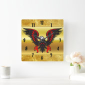 漫画ストリップ黒と赤のワシと金ゴールド箔 スクエア壁時計 (ホーム)