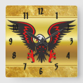 漫画ストリップ黒と赤のワシと金ゴールド箔 スクエア壁時計 (正面)