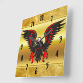 漫画ストリップ黒と赤のワシと金ゴールド箔 スクエア壁時計 (傾斜)