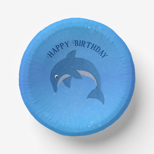 漫画スパークルブルーホワイト誕生日ドルフィン ペーパーボウル (正面)