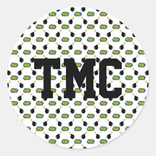 漫画スーパーヒーローイニシャルブーム起業家アイディア ラウンドシール (正面)