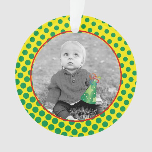 漫画スーパーヒーロードット子供の誕生日写真名年齢 オーナメント (正面)