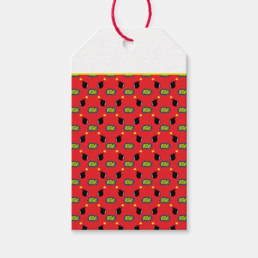 漫画スーパーヒーローフィレクラッカーブームおもしろいキッズ ギフトタグ (正面)