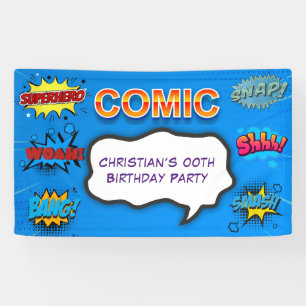 漫画スーパーヒーローブルー子供の誕生日パーティー 横断幕