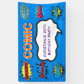 漫画スーパーヒーローブルー子供の誕生日パーティー 横断幕 (縦)