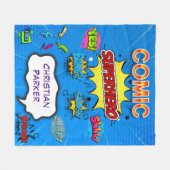 漫画スーパーヒーローブルー誕生日カスタムギフト フリースブランケット (正面(横))