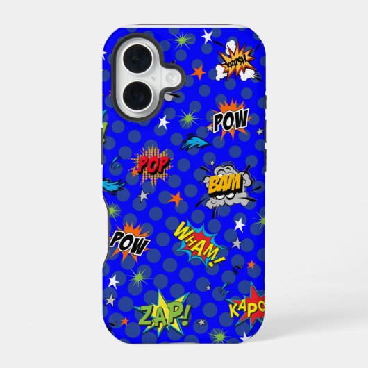 漫画スーパーヒーローブルー iPhone 16ケース (裏面)