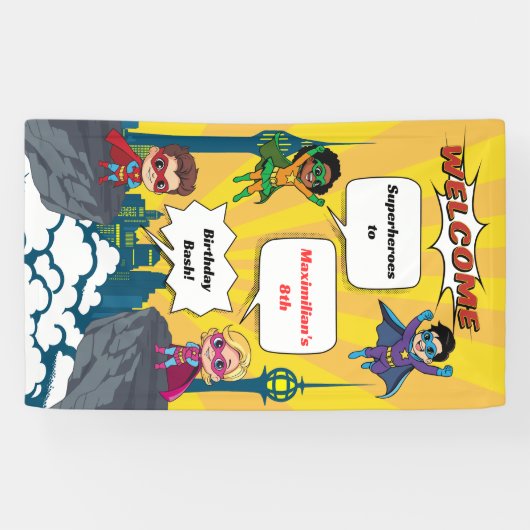 漫画スーパーヒーロー誕生日パーティーウェルカムバナー 横断幕 (横)