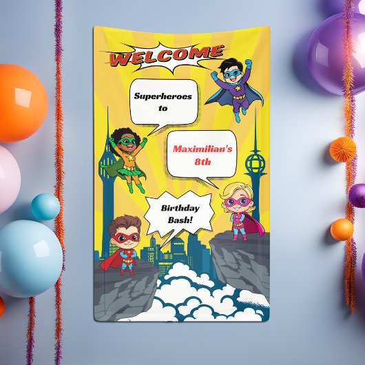 漫画スーパーヒーロー誕生日パーティーウェルカムバナー 横断幕