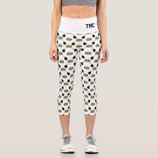 漫画スーパーヒーロー頭が切れるおもしろいイニシャル爆竹 カプリレギンス (正面)