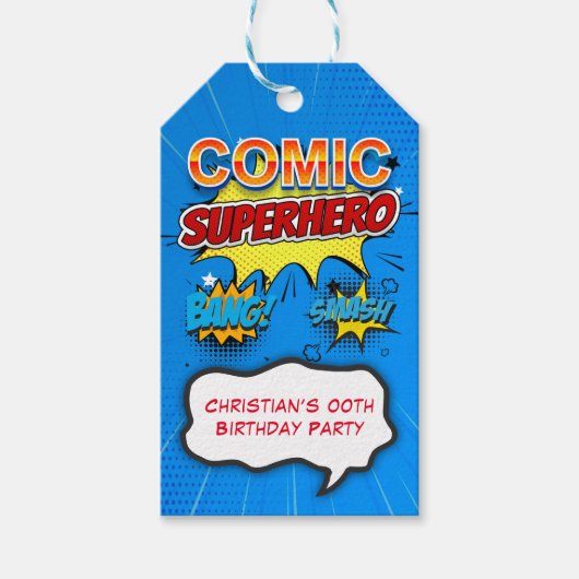 漫画スーパーヒーロー00thバースデーパーティーありがとう ギフトタグ (正面)