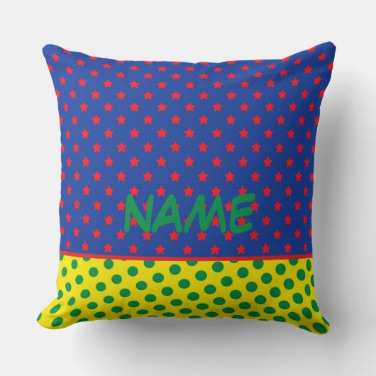 漫画スーパーヒーローNAME星ドットカラフルキッズおもしろい クッション (正面)