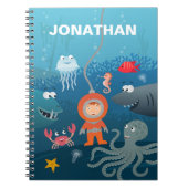 漫画ダイバーキッド水中ライフ水中競技動物 ノートブック (正面)