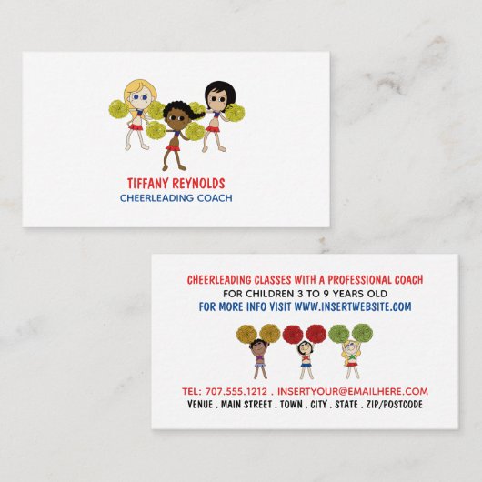 漫画チアリーダーデザイン、チアリーティングコーチ 名刺 (正面/裏面)