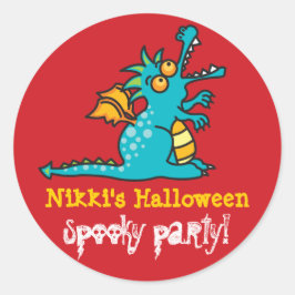 漫画ティール（緑がかった色）グリーン魔法ドラゴンハローウィンパーティ ラウンドシール