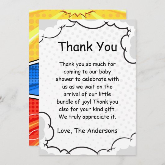 漫画テーマベビーシャワーフラットサンキューカード サンキューカード (正面/裏面)