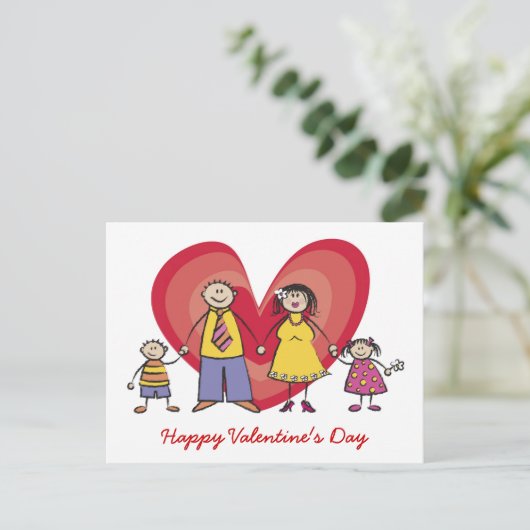 漫画ハッピーファミリービッグ赤いハートバレンタインデー シーズンポストカード (スタンド正面)