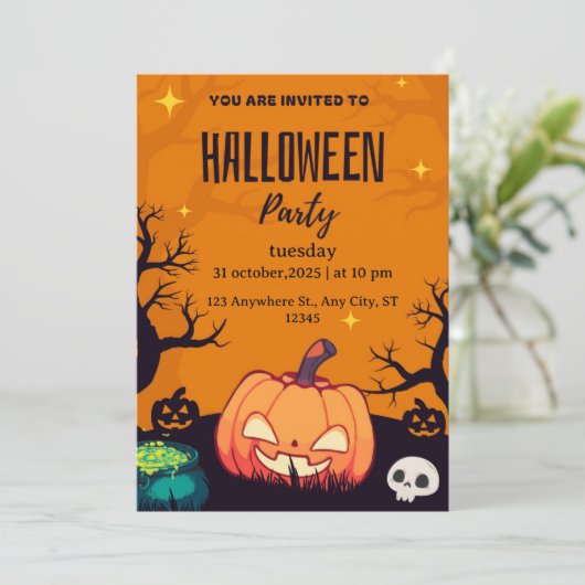 漫画ハロウィーン誕生日招待状カボチャかわいい 招待状 (スタンド正面)