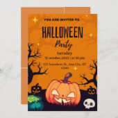 漫画ハロウィーン誕生日招待状カボチャかわいい 招待状 (正面/裏面)