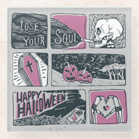 漫画ハロウィーン:おもしろいイラストレーション ガラスコースター (正面)