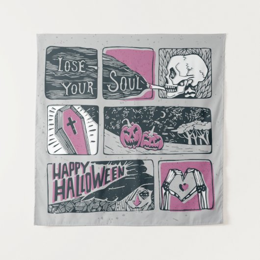 漫画ハロウィーン：おもしろいイラストレーション タペストリー (正面)