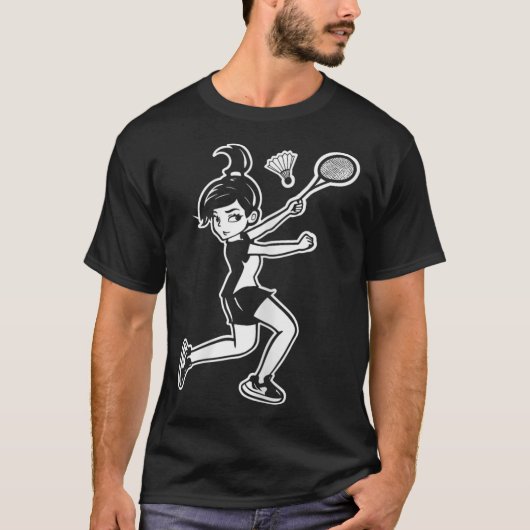 漫画バドミントン女性シャトルプレーヤー Tシャツ (正面)